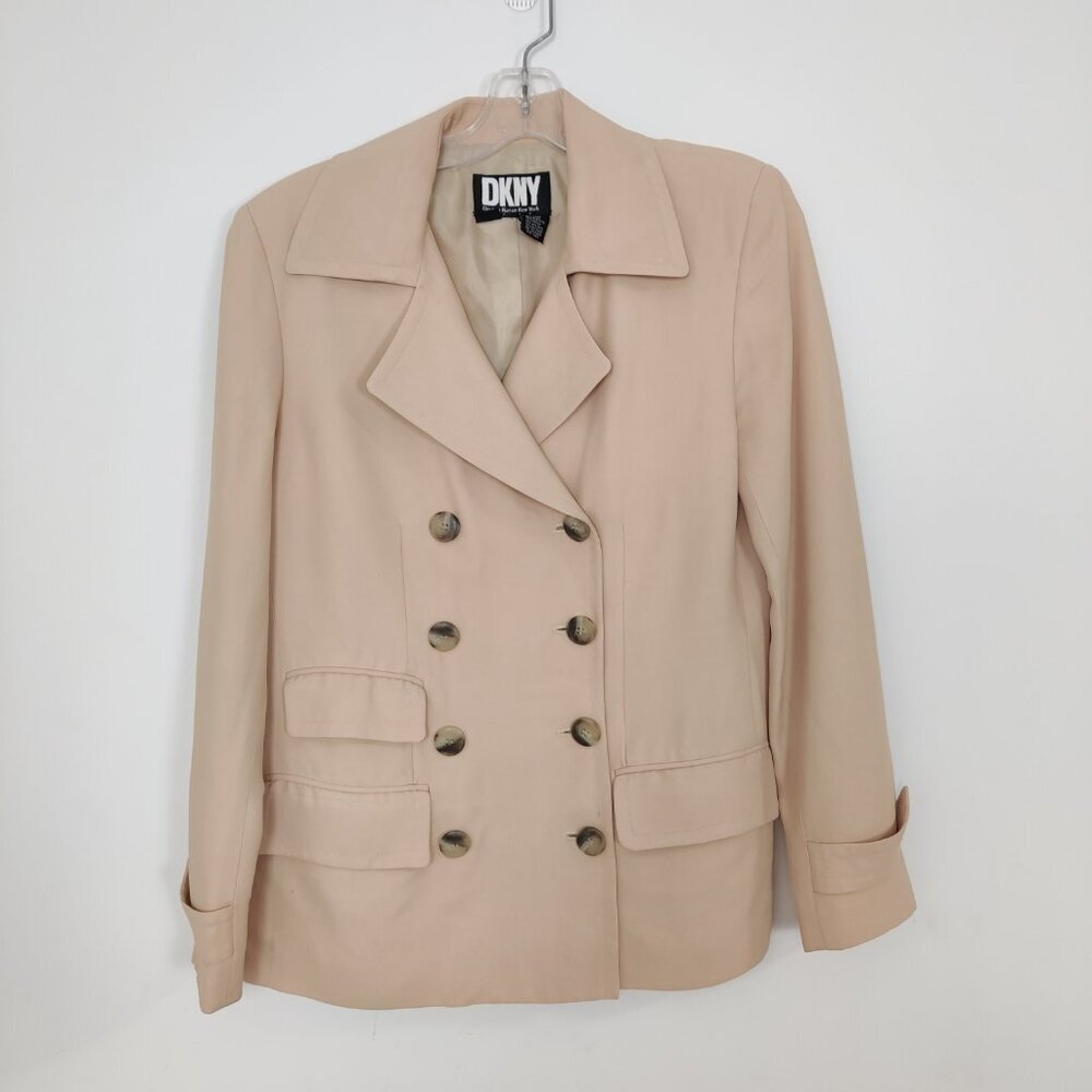 DKNY Women's Pea Coat Size 6 Beige Rayon Blend Quiet Luxury Business Casual Chic